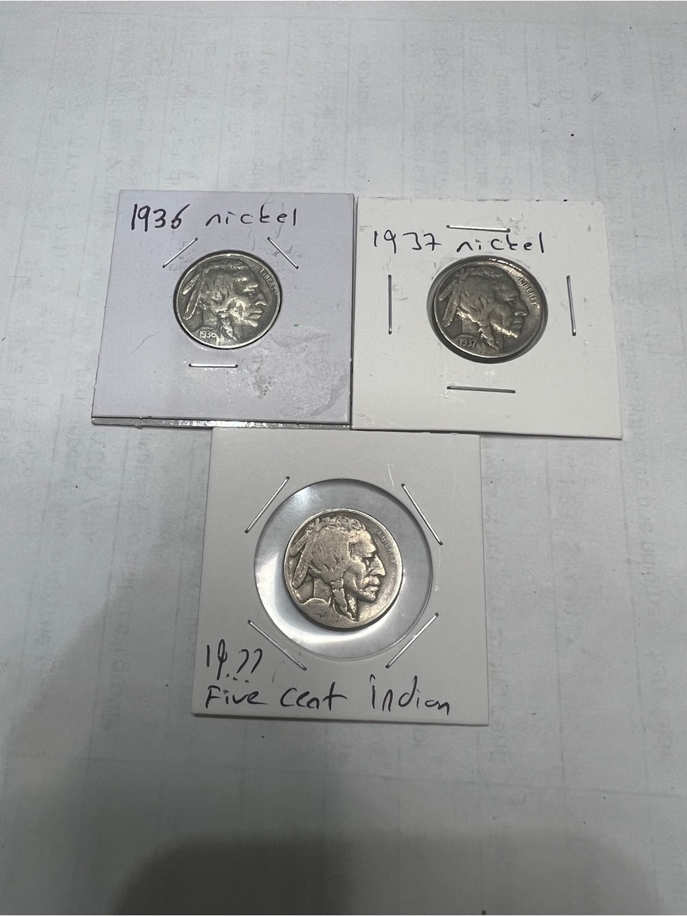 1936, 1937 and No Date Three Buffalo/Indian Head Nickels
